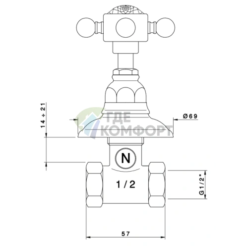 Вентиль запорный Nicolazzi Half Dome Crystal 1/2, хром (1412CR93) - фото 2