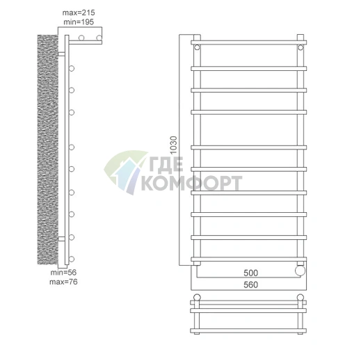 Полотенцесушитель электрический Terminus Ватра полка П10 50x103 E R - фото 2