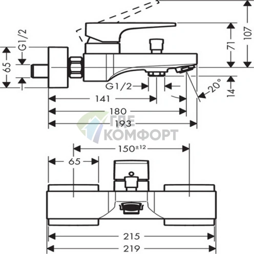 Смеситель для ванны Hansgrohe Metropol настенный, излив 180 мм, хром (32540000) - фото 2