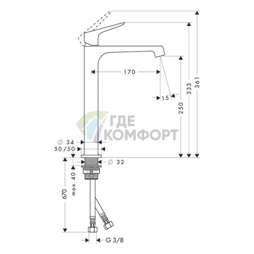 Стильный смеситель AX Citterio M для раковины с бронзовым покрытием (34127140) - фото 2
