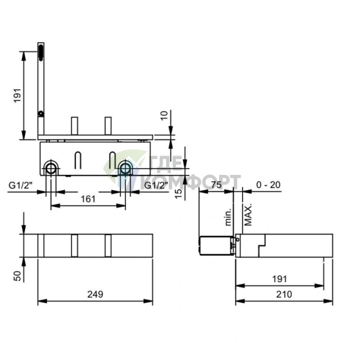 Смеситель для раковины Fantini AK/25: настенный с поворотным изливом в стильном цвете Matt Gun Metal (48 P5 T113B) - фото 2