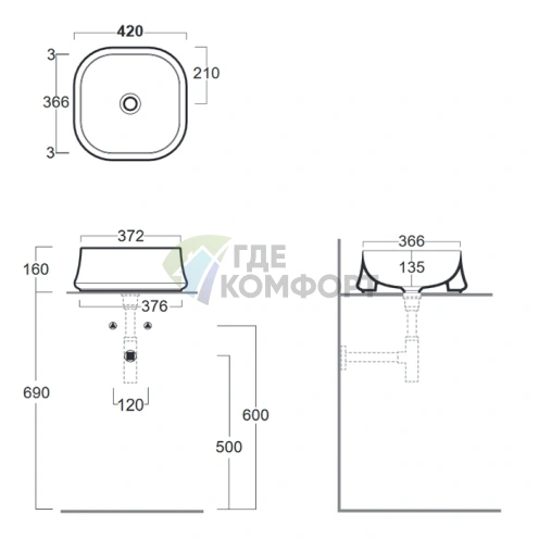 Раковина SIMAS SHARP 420х420 мм Navy matt для установки на столешницу - фото 2
