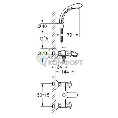 Смеситель Grohe Costa L 25460001 для ванны с душем: хром, термостат, верхний излив - фото 2