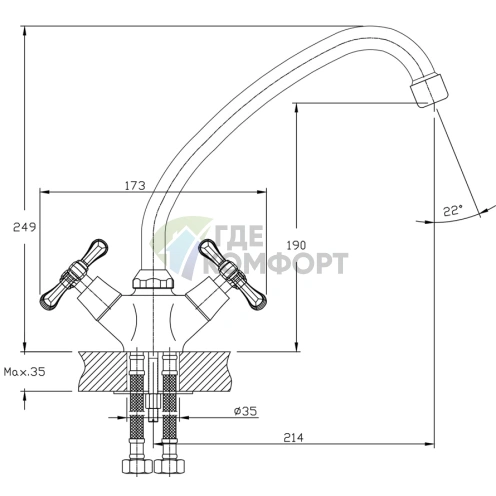Кухонный смеситель Rush Bianki BI7650-22 для мойки фото 2