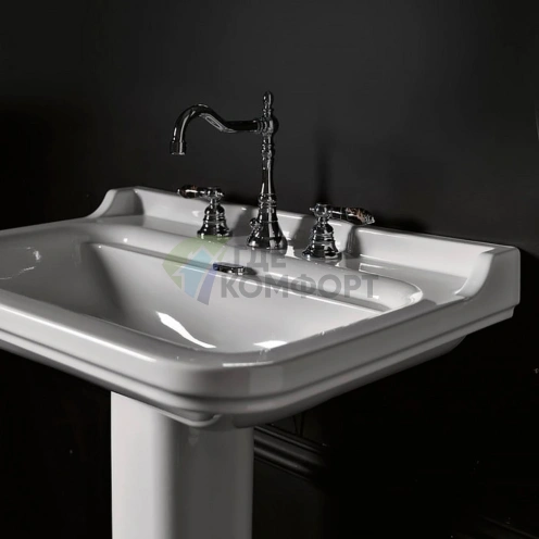 Керамическая раковина Kerasan Waldorf 120х55 см белая с 3 отверстиями и хромированными заглушками (4144K1bi/cr*3) - фото 3