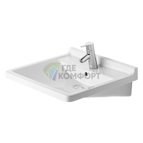Раковина Duravit Starck III белая с переливом, 1 отверстие под смеситель, 600x505 мм (309600000) - фото 1