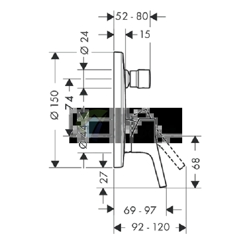 Встраиваемый смеситель для ванны Hansgrohe Talis S с переключателем и защитой по стандарту EN 1717 (хром) (72406000) - фото 2