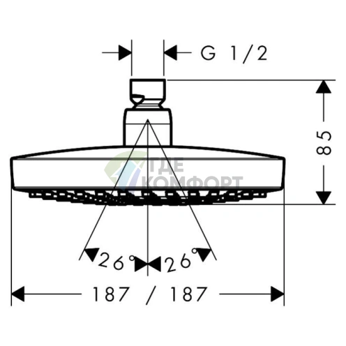 Верхний душ HG Croma Select E 180 с системой 2jet Rain и шарнирным соединением, белый/хром (26524400) - фото 2