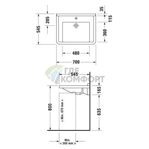 Подвесная раковина Duravit Starck III 700х545 мм, белая (309700000) - фото 4