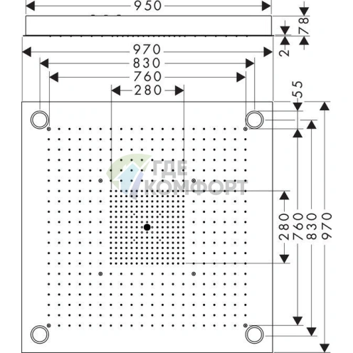 Верхний душ AX ShowerHeaven 970x970 мм с LED-подсветкой, потолочный монтаж (нержавеющая сталь) (10623800) - фото 2