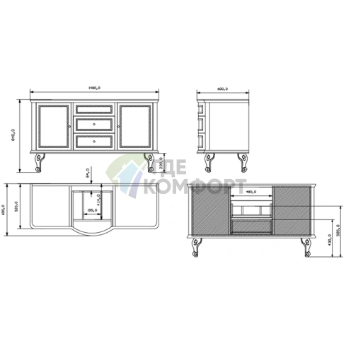 Тумба под раковину EBAN Sofia 150 см без ручек, цвет орех (FBSSF150-N nocex4) - фото 2