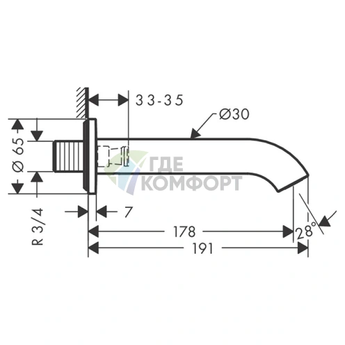 Излив для ванны AX Uno настенный, 178 мм, шлифованный никель (38411820) - фото 2