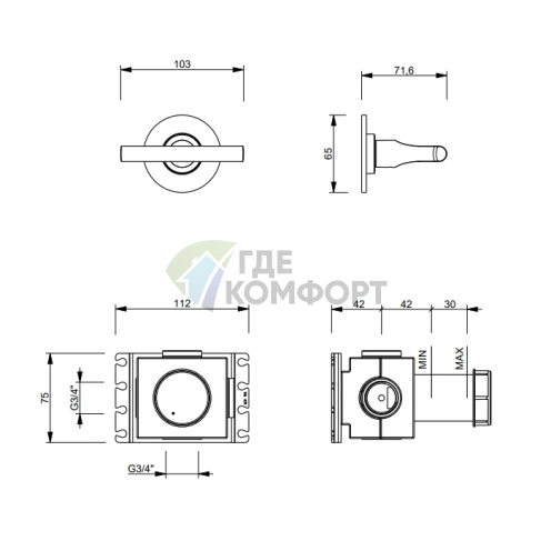 Запорный вентиль FANTINI SAILING настенный встраиваемый, Matt Gun Metal PVD (67 P5 J291B) - фото 2