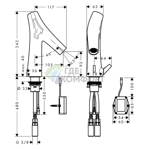 Смеситель для раковины AX Starck Organic электронный, цвет нержавеющая сталь (12171800) - фото 2