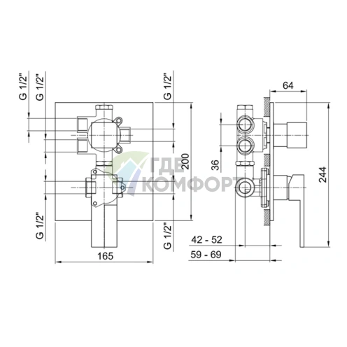 Смеситель для душа Fantini AR/38 встраиваемый трёхкомпонентный (хром) (38 02 3387SB) - фото 2