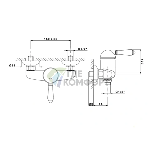 Смеситель для душа Nicolazzi Signal настенный с двумя отверстиями и нижним подключением в хромированном исполнении (3405CR20) - фото 2