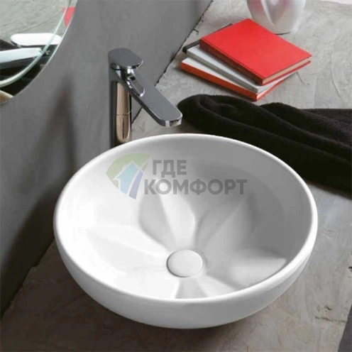 Накладная круглая раковина AZZURRA FLEUR 45x16 см без отверстия, белая - фото 1