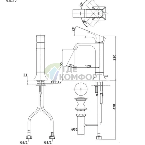Смеситель для раковины TOTO GC с системой слива, хром (TLG08303R) - фото 2