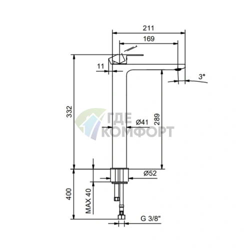 Смеситель Fantini MYO для раковины с высоким изливом, хром (61 02 V606WF) - фото 2