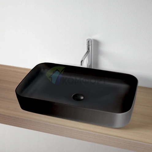 Накладная раковина Kerasan Tribeca 70x43 см без отверстия под смеситель, черный матовый (460231) - фото 1