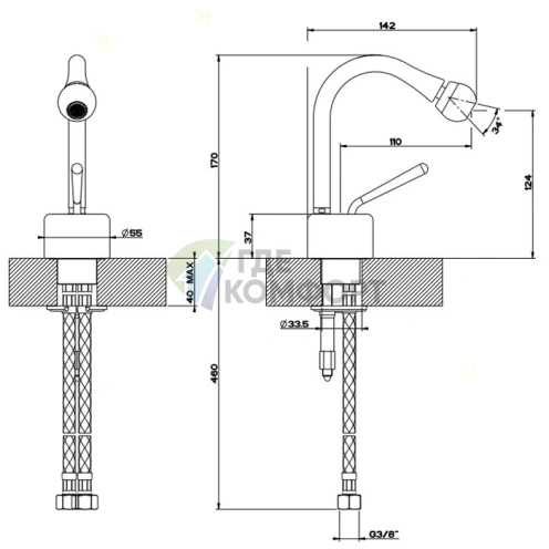 Смеситель для биде Gessi Goccia на одно отверстие в хромированном исполнении (33607#031) - фото 2
