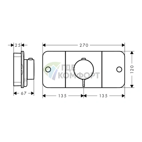 Встраиваемый термостат для душа AX One на 2 источника с подключением третьей линии, хром (45712000) - фото 2