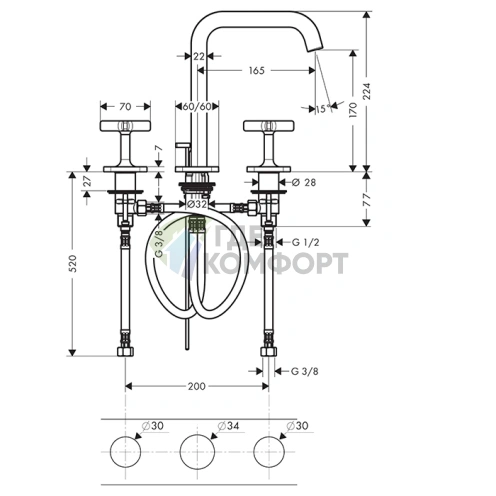 Смеситель для раковины AX Citterio E 3, сталь (36108800) - фото 2