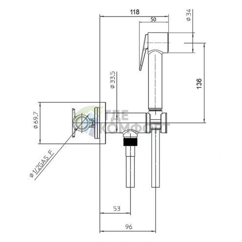 Гигиенический душ BOSSINI PALOMA с хромированной металлической лейкой и шлангом 1250 мм (E37007B.030) - фото 2