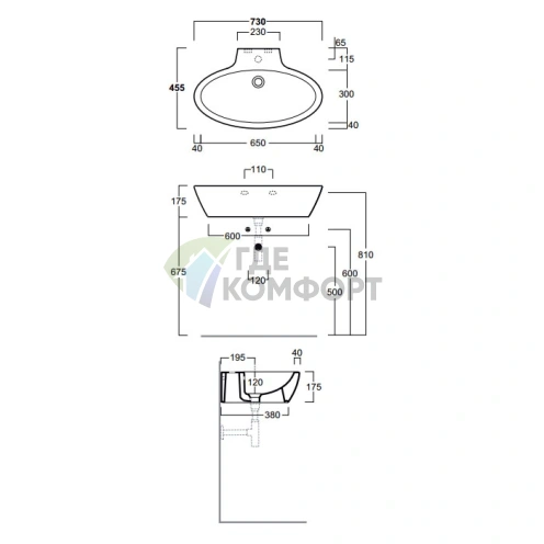 Раковина Simas Lft Spazio подвесная-накладная 73 см белая - фото 2