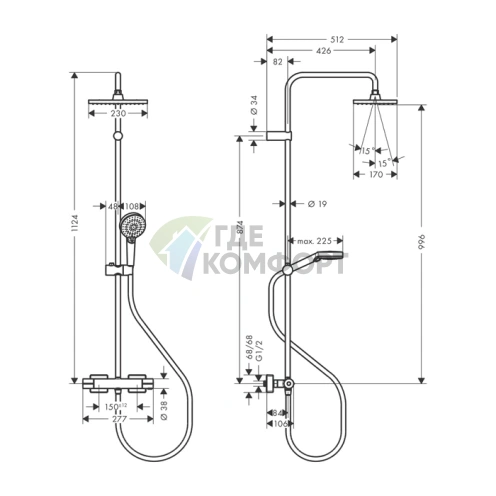 Душевая стойка HG Vernis Shape с термостатом и верхним душем в цвете зеленый хром (26319000) - фото 2