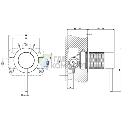 Встраиваемый смеситель GESSI 316 Brushed Black Metal PVD для одного источника воды (54219#707) - фото 2