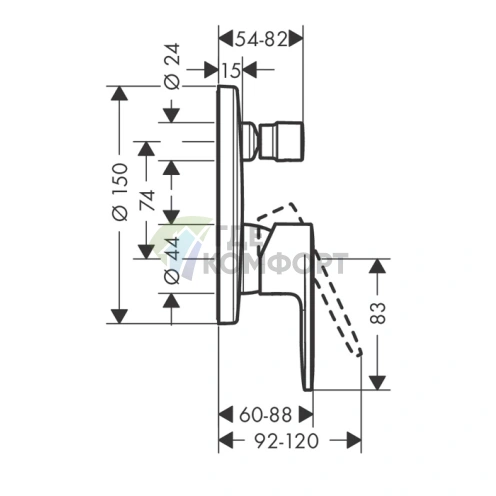 Встраиваемый смеситель для ванны Hansgrohe Vernis Blend с переключателем и защитой EN 1717 (матовый черный) (71467670) - фото 2