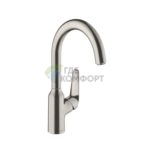 Кухонный смеситель Hansgrohe Focus M42 однорычажный с поворотным изливом в цвете под сталь (71802800) - фото 1