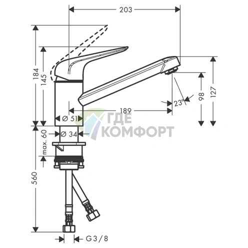 Кухонный смеситель Hansgrohe Focus M42 однорычажный с поворотным изливом, хром (71808000) - фото 2