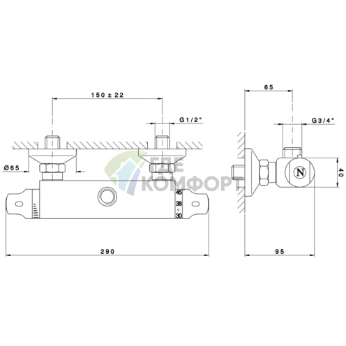 Термостатический смеситель Nicolazzi для душевой стойки в хроме (4904CR) - фото 2