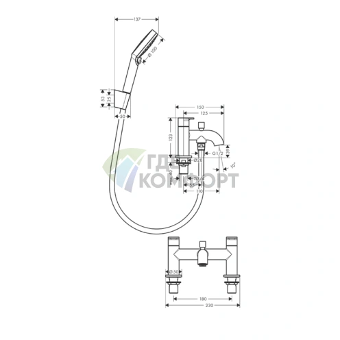 Смеситель для ванны Hansgrohe Vernis Blend с ручным душем, матовый черный (71461670) - фото 2
