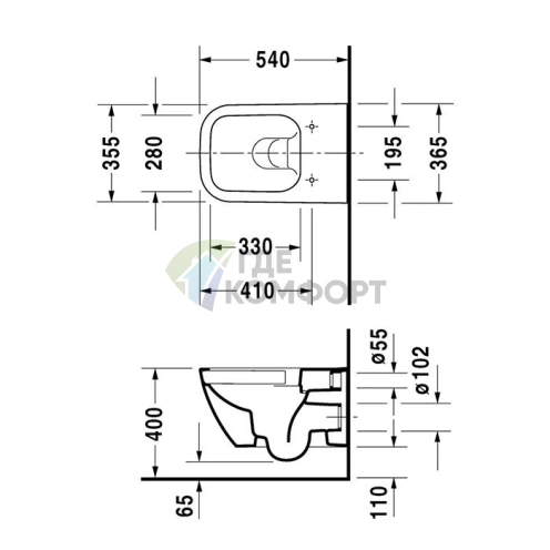 Унитаз подвесной Duravit Happy D.2 rimless с системой крепления Durafix, 365x540 мм, цвет антрацит матовый (22220989001) - фото 2