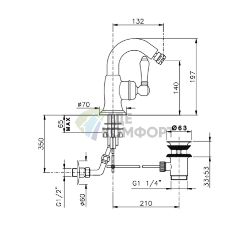 Смеситель для биде Nicolazzi Forest с донным клапаном и деревянными ручками (3455CR77C) - фото 2