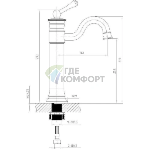 Смеситель для раковины Timo Adelia 6011/02F в стиле ретро - фото 2