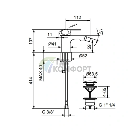 Смеситель для биде Fantini MYO на одно отверстие, хром (61 02 V608F) - фото 2
