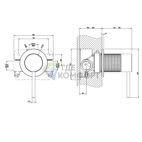 Встраиваемый смеситель GESSI из нержавеющей стали 316 со стальной сатинированной отделкой (54219#239) - фото 2