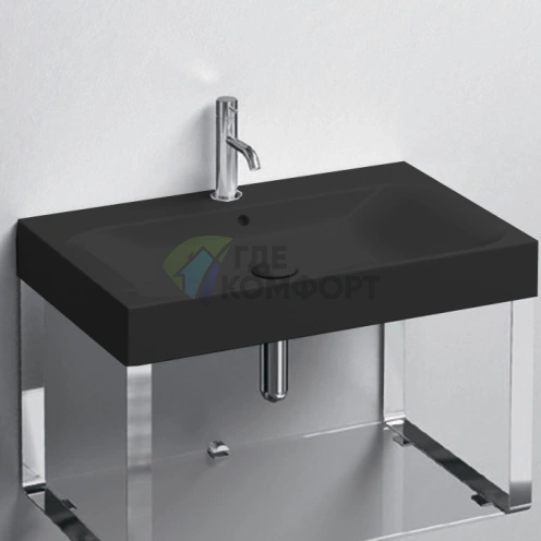 Раковина KERASAN CENTO 700x450 мм с переливом и отверстием для смесителя, черная матовая (353231) - фото 1