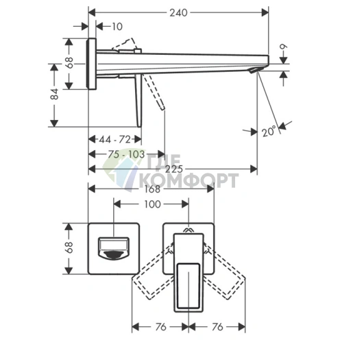 Встраиваемый смеситель для раковины Hansgrohe Metropol с изливом 225 мм, хром (74526000) - фото 2