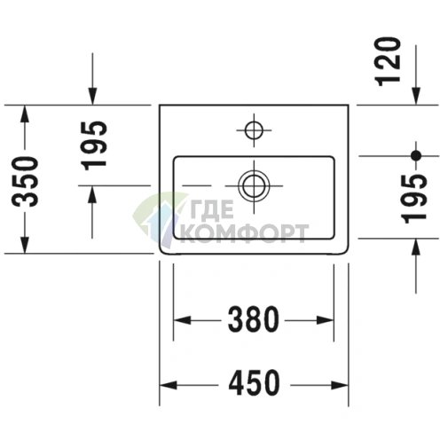 Раковина Duravit Vero мебельная для умывания с переливом, 1 отверстие под смеситель, 450×350 мм, белый (704450000) - фото 2