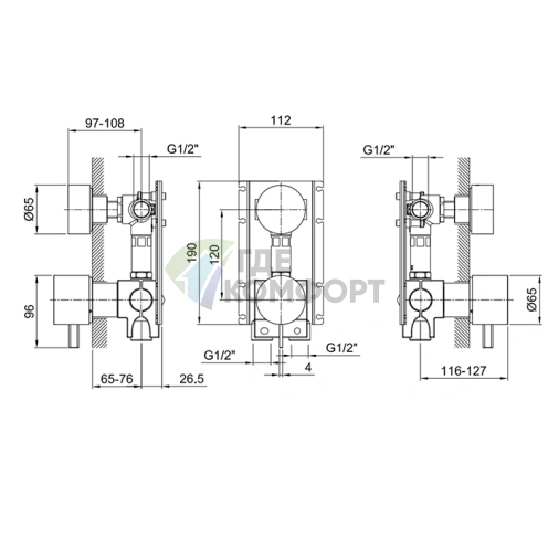 Сердцевина смесителя Fantini: 2-позиционный переключатель душ/излив с системой Eco, 1/2 (17 00 A585A) - фото 2