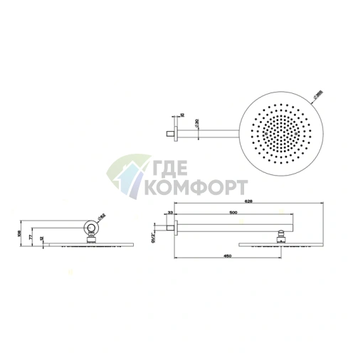Настенная шарнирная душевая головка GESSI 316, 350 мм, матовый хром (1/2) (54148#239) - фото 2