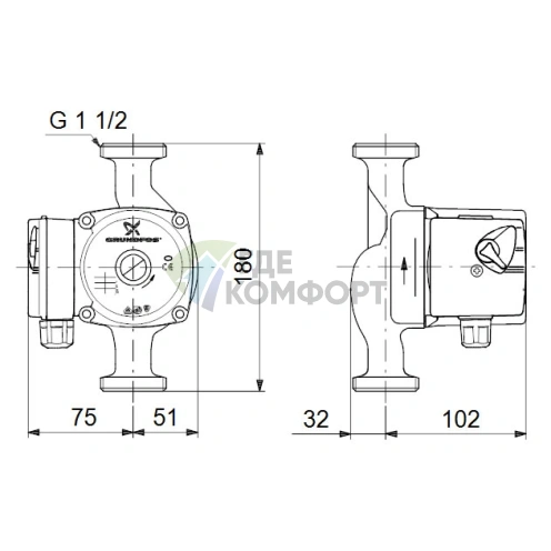 Циркуляционный насос Grundfos UPS 25-40 N 180 - фото 3