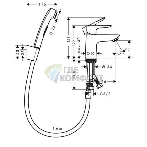 Набор для биде Hansgrohe Talis E: смеситель, душ-биде и аксессуары в хроме (71729000) - фото 2