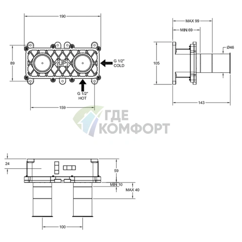 GESSI Встраиваемая часть смесителя с изливом в матовом графите (54198#239) - фото 2
