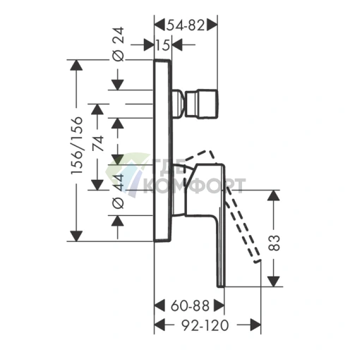 Встраиваемый смеситель для ванны Hansgrohe Vernis Shape с переключателем, матовый черный (71469670) - фото 2